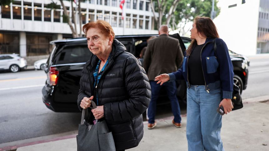 Teresita Baralt, sister of Jose Menendez, walks on the day that members of Jose and Kitty Menendez’s family meet with District Attorney Nathan Hochman to press for the resentencing of Erik and Lyle Menendez's first-degree murder convictions, in Los Angeles in January.