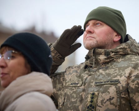 Valerii Zaluzhnyi, attends an official ceremony in Kyivto mark on the first anniversary of the Russian invasion.