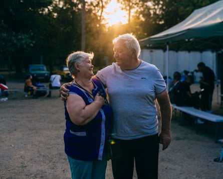 Nadiya and Serhii outside the transit refugee centre