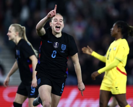 Lucia Kendall celebrates scoring England’s first goal against Ghana at St Mary’s Stadium
