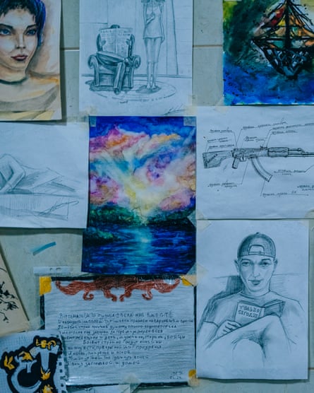 Drawings of guns, a sunset, people reading and other such things