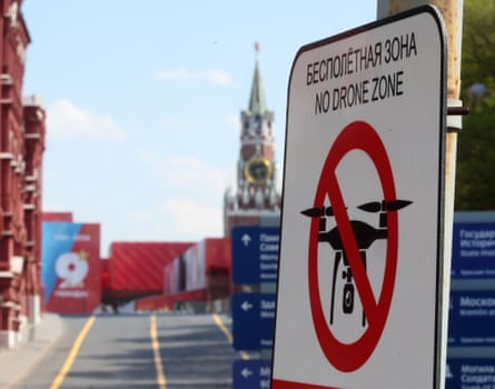 A sign near the Kremlin reads ‘No drone zone’.