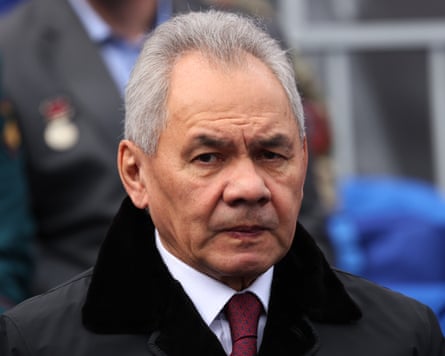Sergei Shoigu looks at the camera