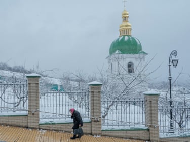 A woman walking near the Pechersk Lavra