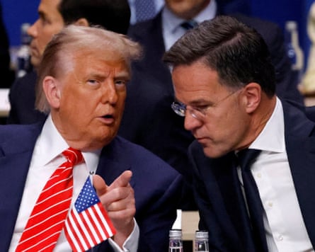 Donald Trump speaks to Mark Rutte at a Nato summit in June 2025