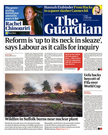 Front page of the Guardian 31 July 2026