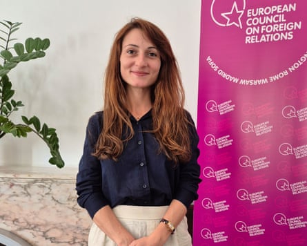 Simeonova standing next to a banner for the European Council on Foreign Relations