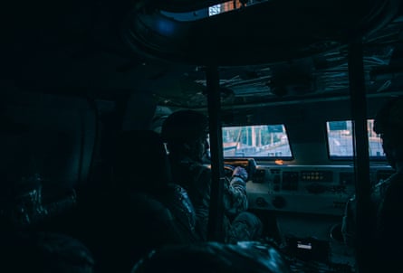 Tsygan from Khyzhak brigade is driving soldiers for rotation on the road towards Kostyantynivka, Donetsk region.