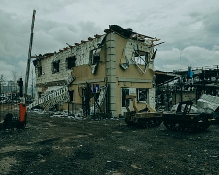 The aftermath of a Russian attack on ammunition storage in Myla village