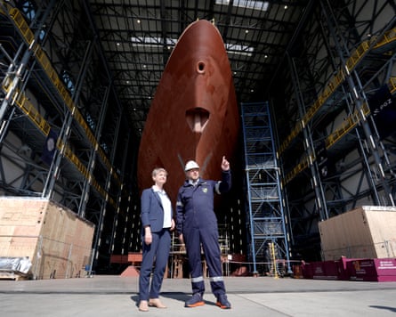 Yvette Cooper, then the UK foreign secretary, visits the Miecznik programme at the PGZ naval shipyard in Gdynia in June.
