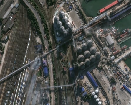 A satellite image shows damage to a grain conveyor, after a Ukrainian drone and missile attack on Novorossiysk last month.