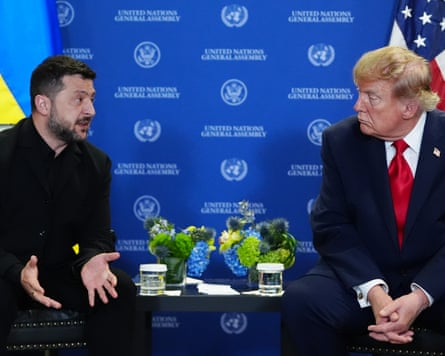 Zelenskyy gestures while speaking to Trump 