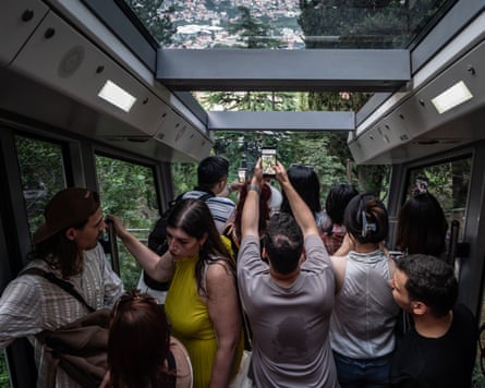 Visitors on the funicular that leads to Mtatsminda Park.