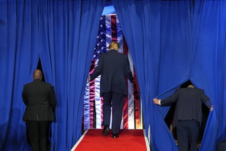 Donald Trump walks off stage