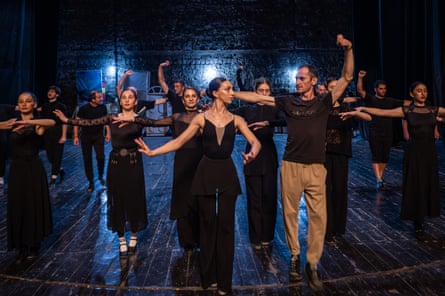 The Georgian Dance Ensemble rehearse on a stage at the national Arts and Culture Centre.